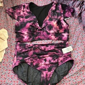 Pink and Black Tie-Dye Bikini Set